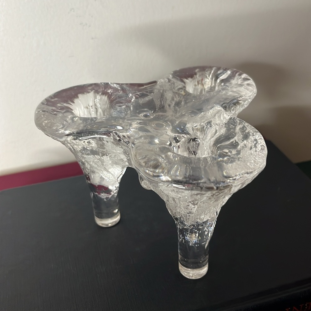 Vintage IGLOO by Kosta Boda Glass 3 Light Candlestick Holder Sweden - Picture 6 of 6